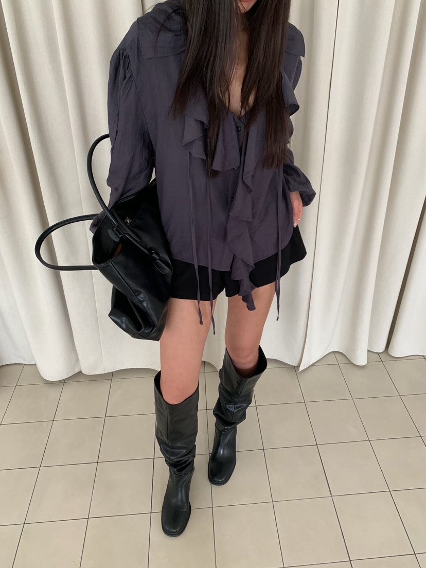 NOB韓國直郵女裝新款休閑真品推薦時尚熱賣襯衫蕾絲衫褶邊NOB襯衫/蕾絲衫