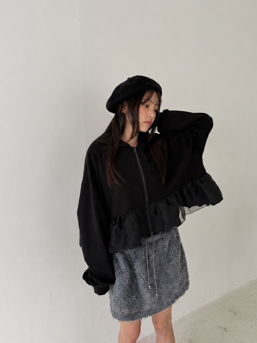 YES東大門代購女裝新品真品時尚推薦衛衣拉鏈連帽衫荷葉邊YES衛衣