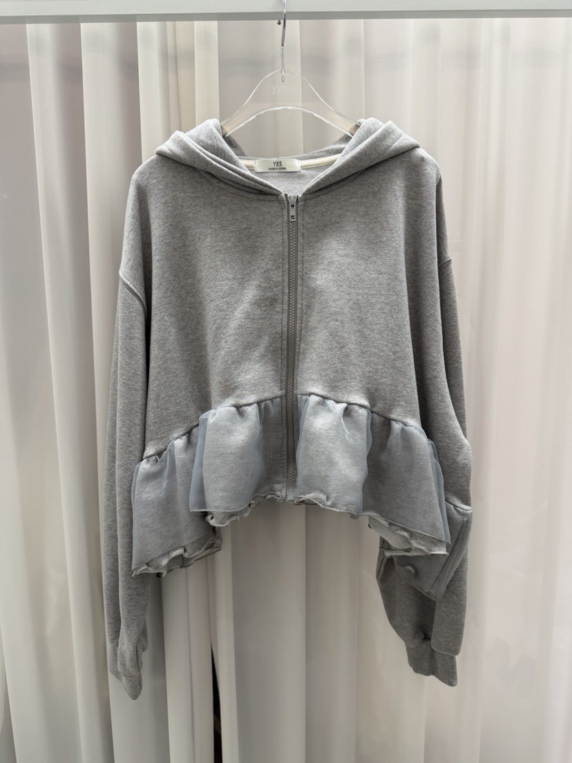 YES東大門代購女裝新品真品時尚推薦衛衣拉鏈連帽衫荷葉邊YES衛衣圖色1