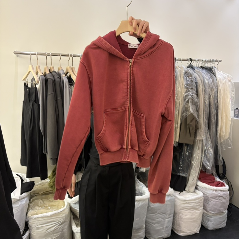 POSTMODERN東大門實拍26秋冬新品真品衛衣拉鏈連帽衫水洗POSTMODERN衛衣圖色1
