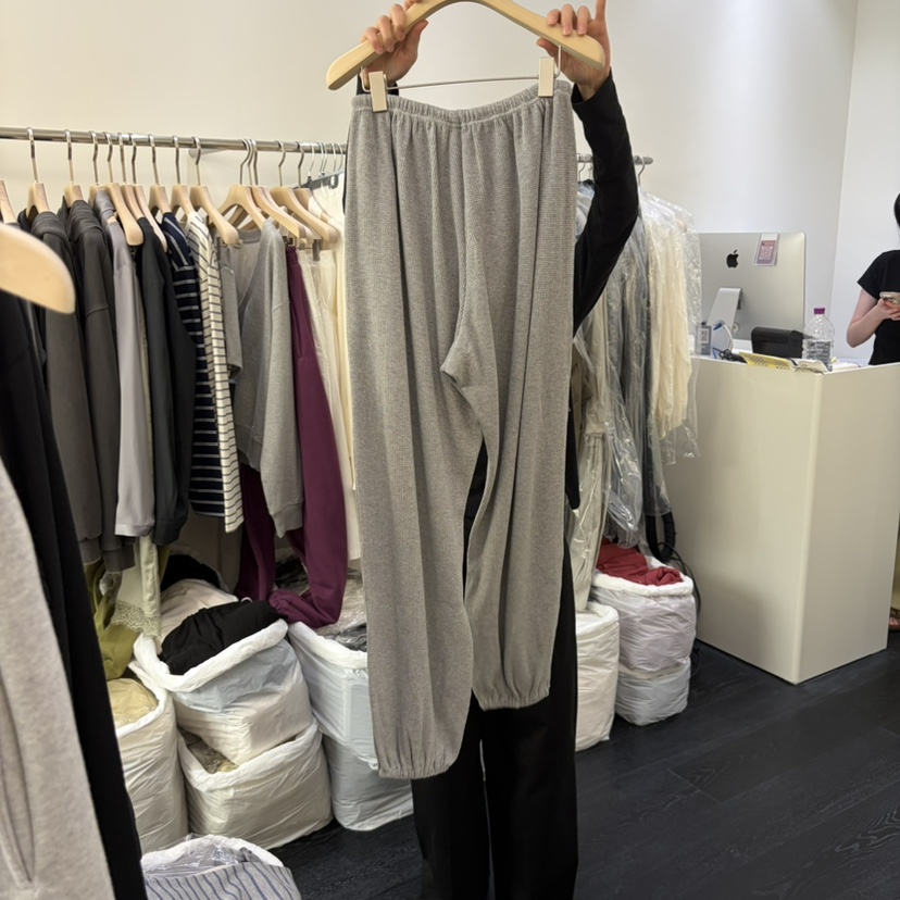 POSTMODERN東大門實拍女裝新品熱賣休閑褲華夫格紐扣運動POSTMODERN休閑褲