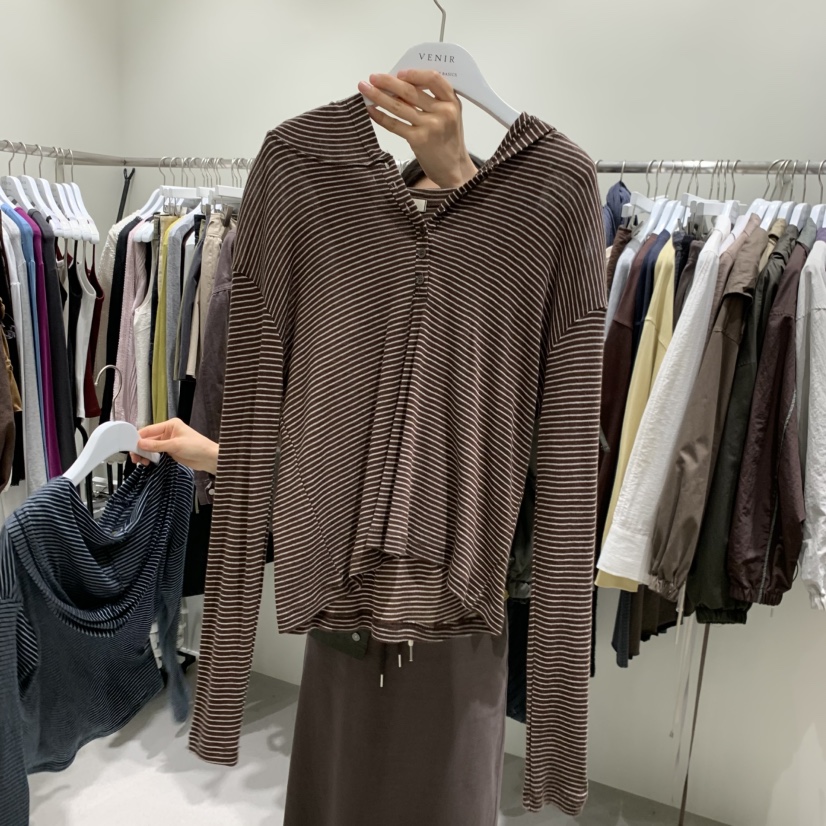 VENIR-A韓國直郵女士新品真品熱賣人氣長袖T恤連帽衫條紋VENIR-A長袖T恤圖色3