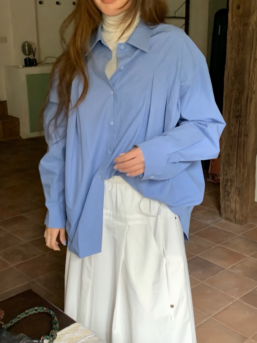 MOMENTUM韓國代購女士新款職業時尚26春夏襯衫蕾絲衫褶裥MOMENTUM襯衫/蕾絲衫