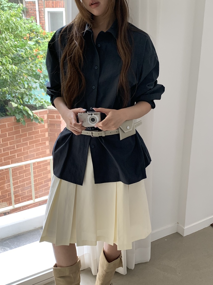 MOMENTUM韓國代購女士新款職業時尚26春夏襯衫蕾絲衫褶裥MOMENTUM襯衫/蕾絲衫