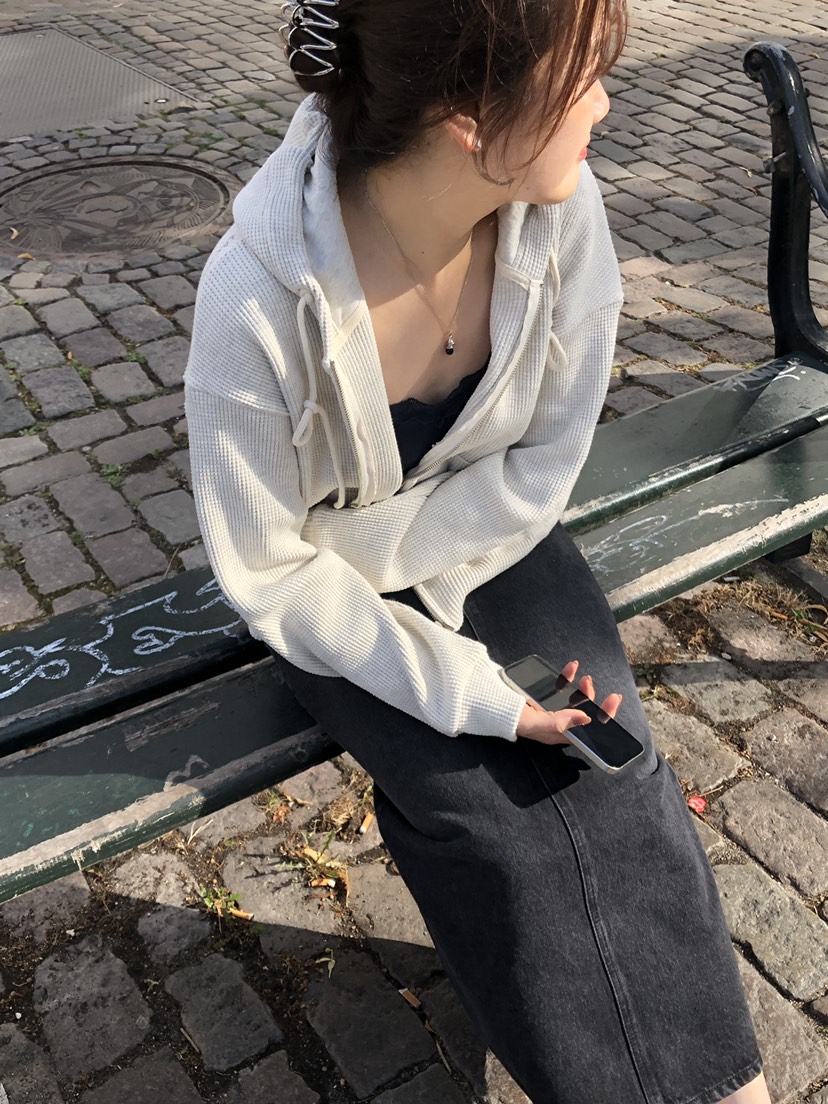 ERUME東大門代購女士新品休閑時尚推薦夾克拉鏈連帽衫華夫格ERUME夾克