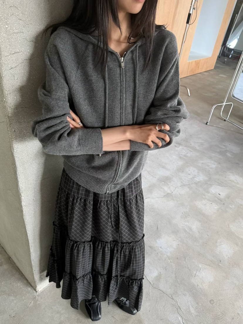 ARKIE/TAF韓國代購女裝新品時尚人氣休閑針織衫拉鏈連帽衫ARKIE/TAF針織衫