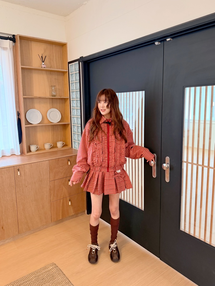 BOUTIQUE-L東大門實拍女士新品休閑真品人氣短裙荷葉邊格紋BOUTIQUE-L短裙
