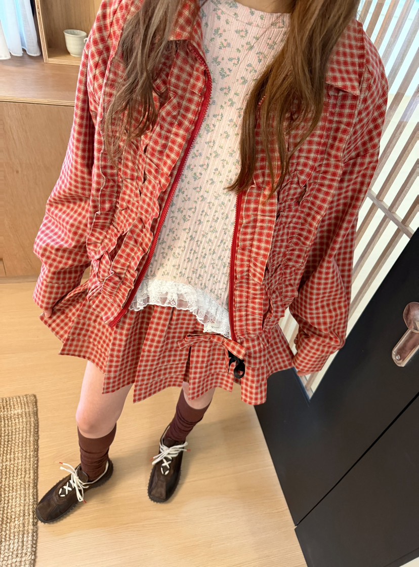 BOUTIQUE-L東大門實拍女士新品休閑真品人氣短裙荷葉邊格紋BOUTIQUE-L短裙