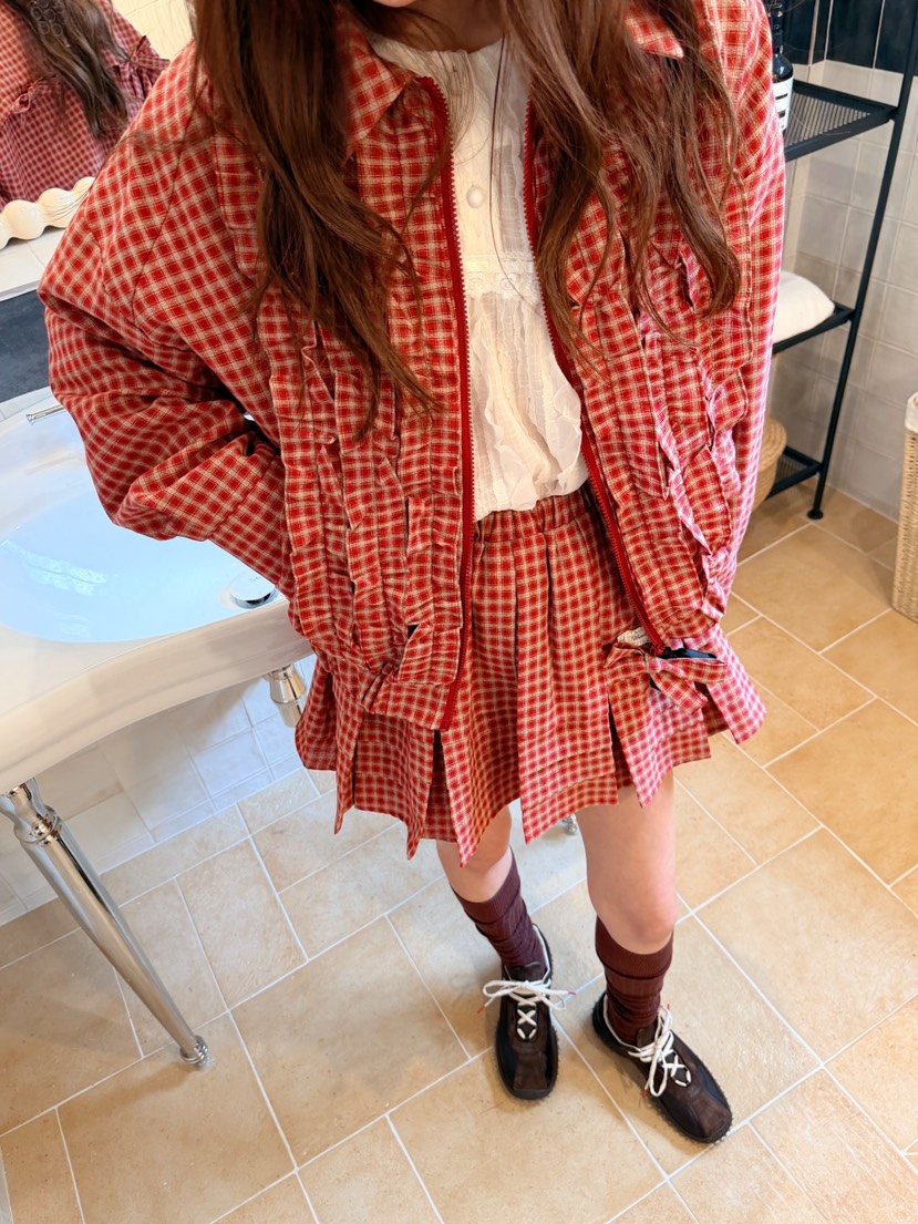 BOUTIQUE-L東大門實拍女士新品休閑真品人氣短裙荷葉邊格紋BOUTIQUE-L短裙