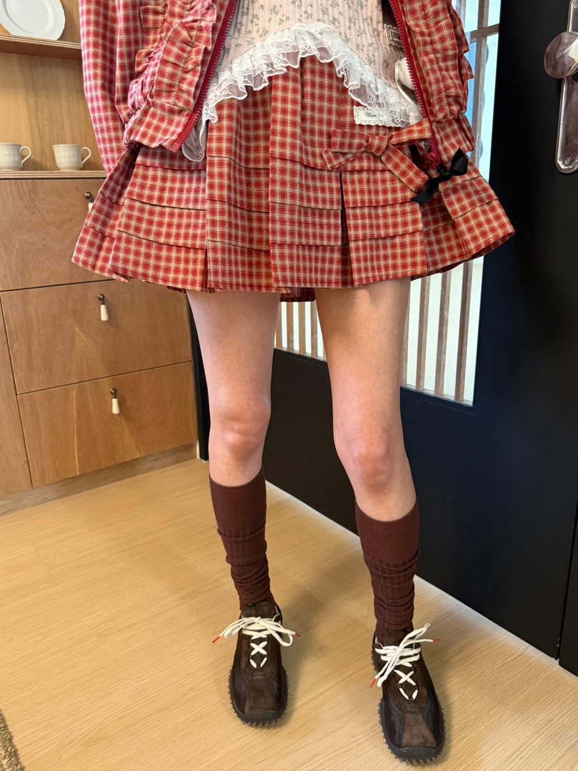 BOUTIQUE-L東大門實拍女士新品休閑真品人氣短裙荷葉邊格紋BOUTIQUE-L短裙
