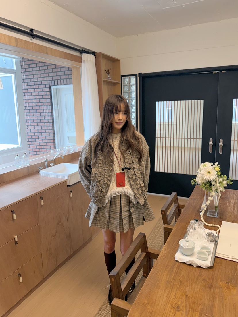 BOUTIQUE-L東大門實拍女士新品休閑真品人氣短裙荷葉邊格紋BOUTIQUE-L短裙