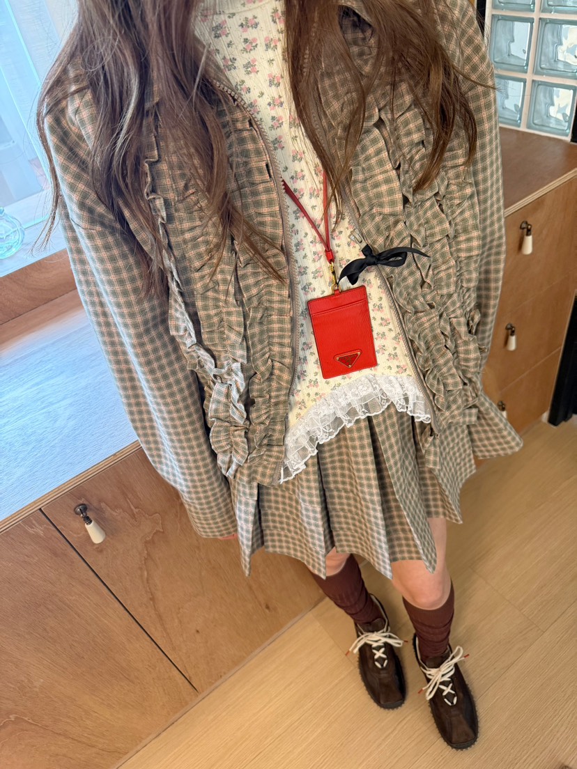 BOUTIQUE-L東大門實拍女士新品休閑真品人氣短裙荷葉邊格紋BOUTIQUE-L短裙