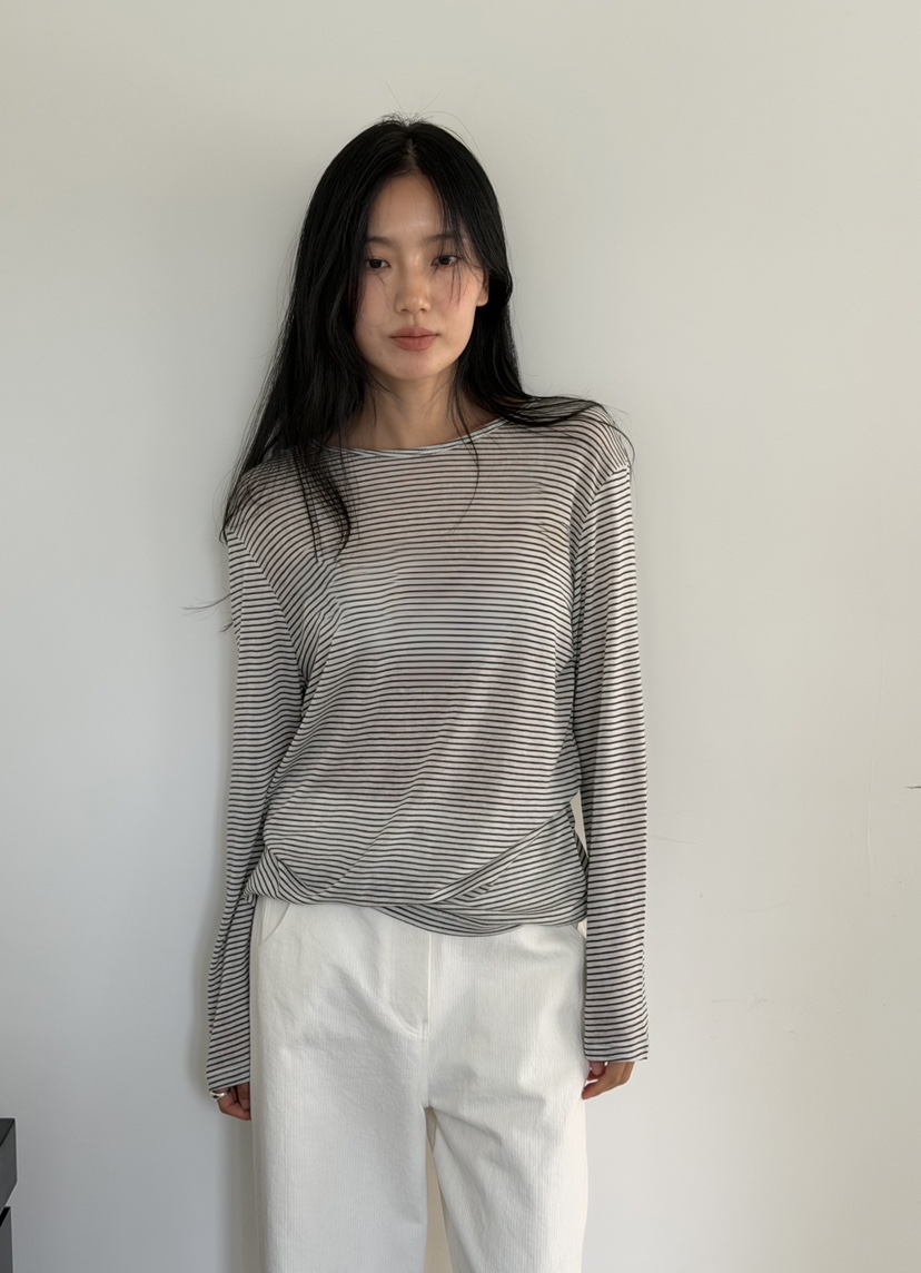 AMY GRACE-A韓國直郵女裝新款熱賣人氣真品長袖T恤條紋AMY GRACE長袖T恤