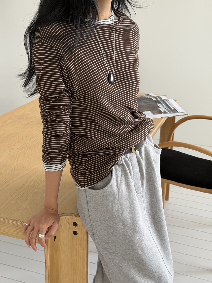 AMY GRACE-A韓國直郵女裝新款熱賣人氣真品長袖T恤條紋AMY GRACE長袖T恤