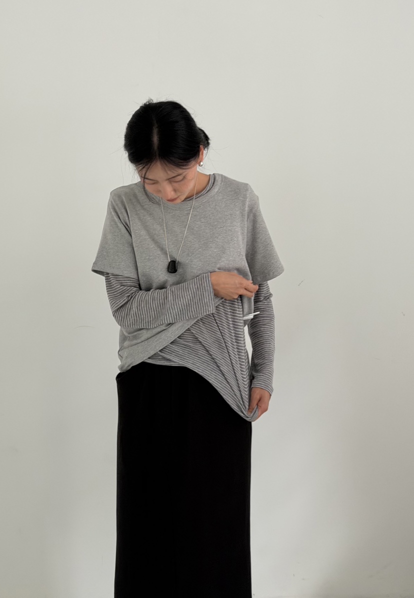 AMY GRACE-A韓國直郵女裝新款熱賣人氣真品長袖T恤條紋AMY GRACE長袖T恤