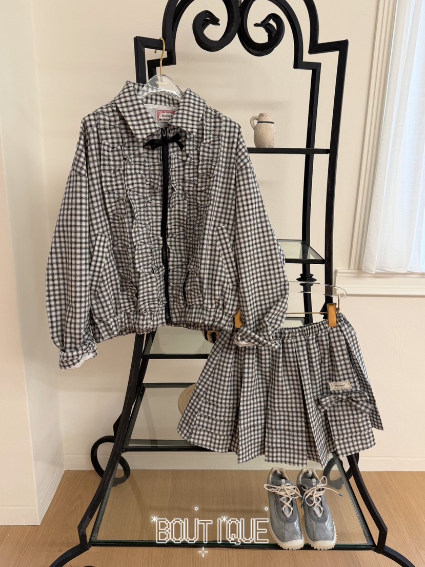 BOUTIQUE-L東大門實拍女士新品休閑推薦真品夾克荷葉邊格紋BOUTIQUE-L夾克