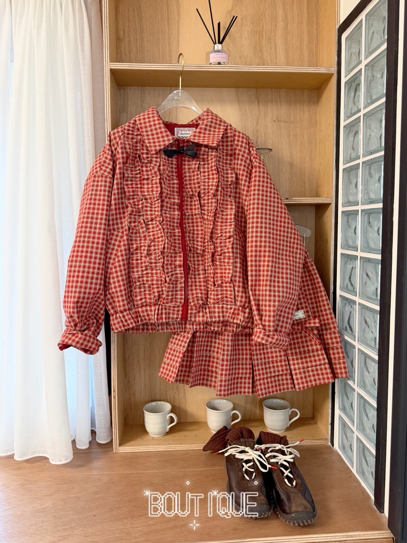BOUTIQUE-L東大門實拍女士新品休閑推薦真品夾克荷葉邊格紋BOUTIQUE-L夾克