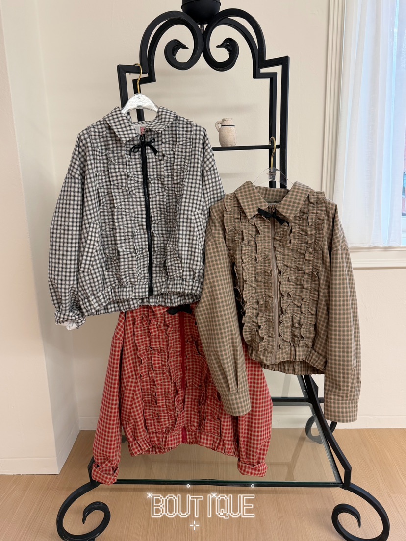 BOUTIQUE-L東大門實拍女士新品休閑推薦真品夾克荷葉邊格紋BOUTIQUE-L夾克