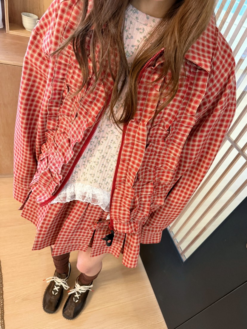 BOUTIQUE-L東大門實拍女士新品休閑推薦真品夾克荷葉邊格紋BOUTIQUE-L夾克