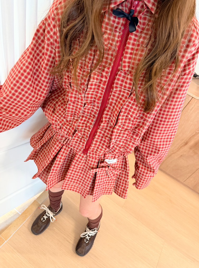 BOUTIQUE-L東大門實拍女士新品休閑推薦真品夾克荷葉邊格紋BOUTIQUE-L夾克