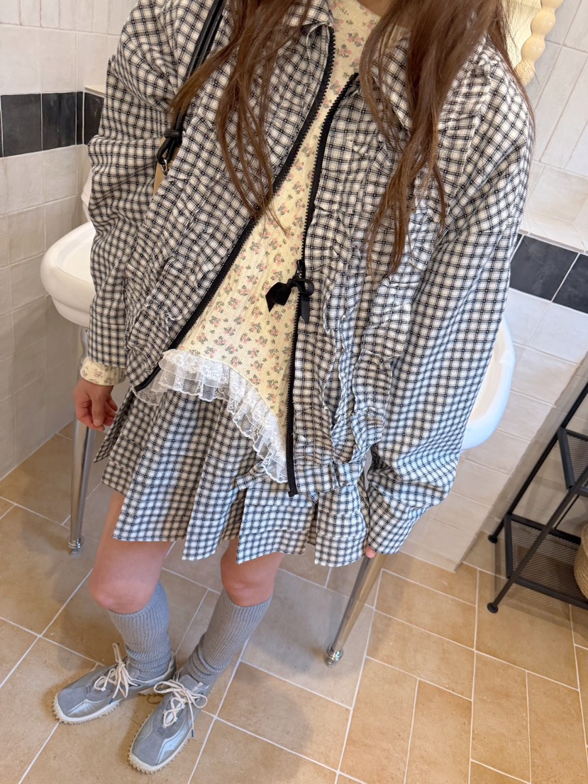 BOUTIQUE-L東大門實拍女士新品休閑推薦真品夾克荷葉邊格紋BOUTIQUE-L夾克