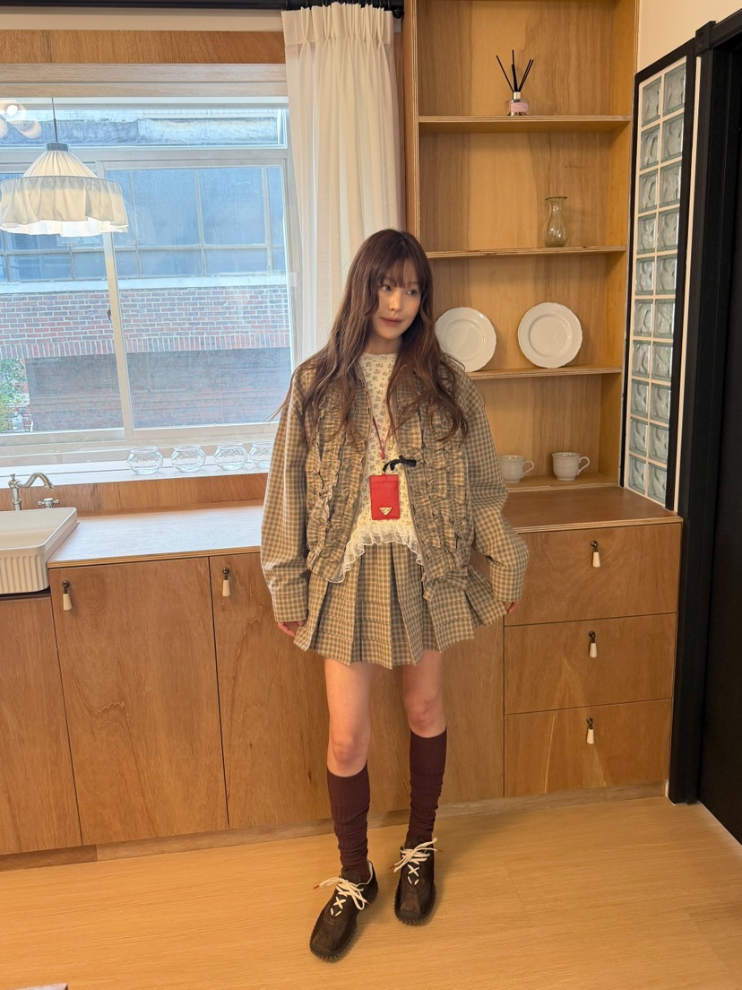 BOUTIQUE-L東大門實拍女士新品休閑推薦真品夾克荷葉邊格紋BOUTIQUE-L夾克