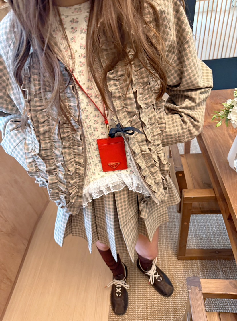 BOUTIQUE-L東大門實拍女士新品休閑推薦真品夾克荷葉邊格紋BOUTIQUE-L夾克