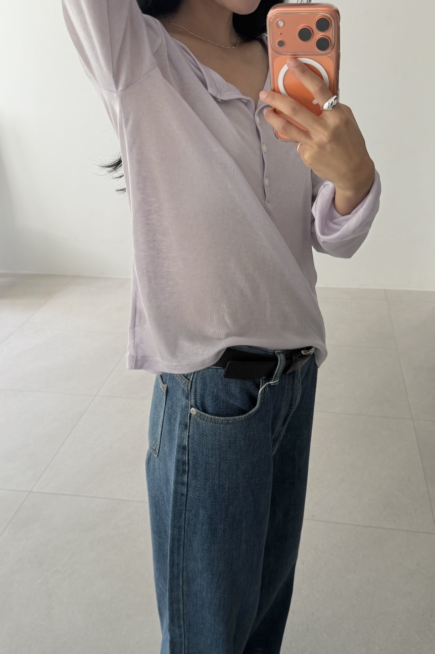 AMY GRACE-A東大門代購女裝新款休閑熱賣推薦長袖T恤紐扣AMY GRACE長袖T恤