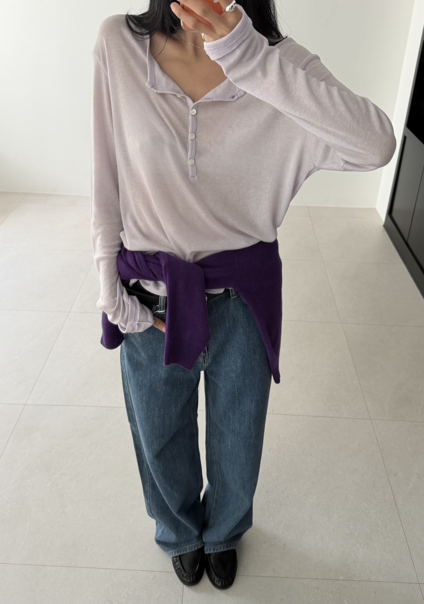 AMY GRACE-A東大門代購女裝新款休閑熱賣推薦長袖T恤紐扣AMY GRACE長袖T恤圖色2
