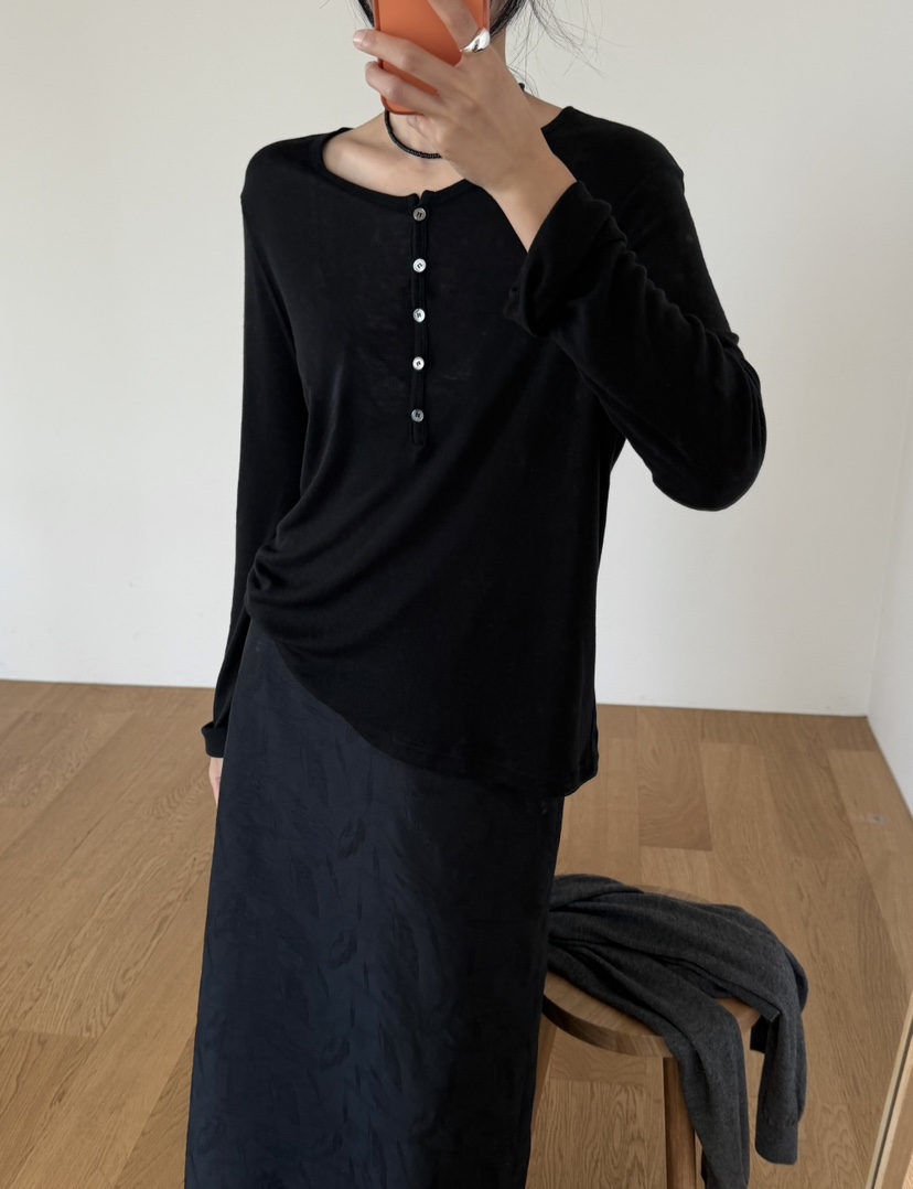 AMY GRACE-A東大門代購女裝新款休閑熱賣推薦長袖T恤紐扣AMY GRACE長袖T恤圖色3