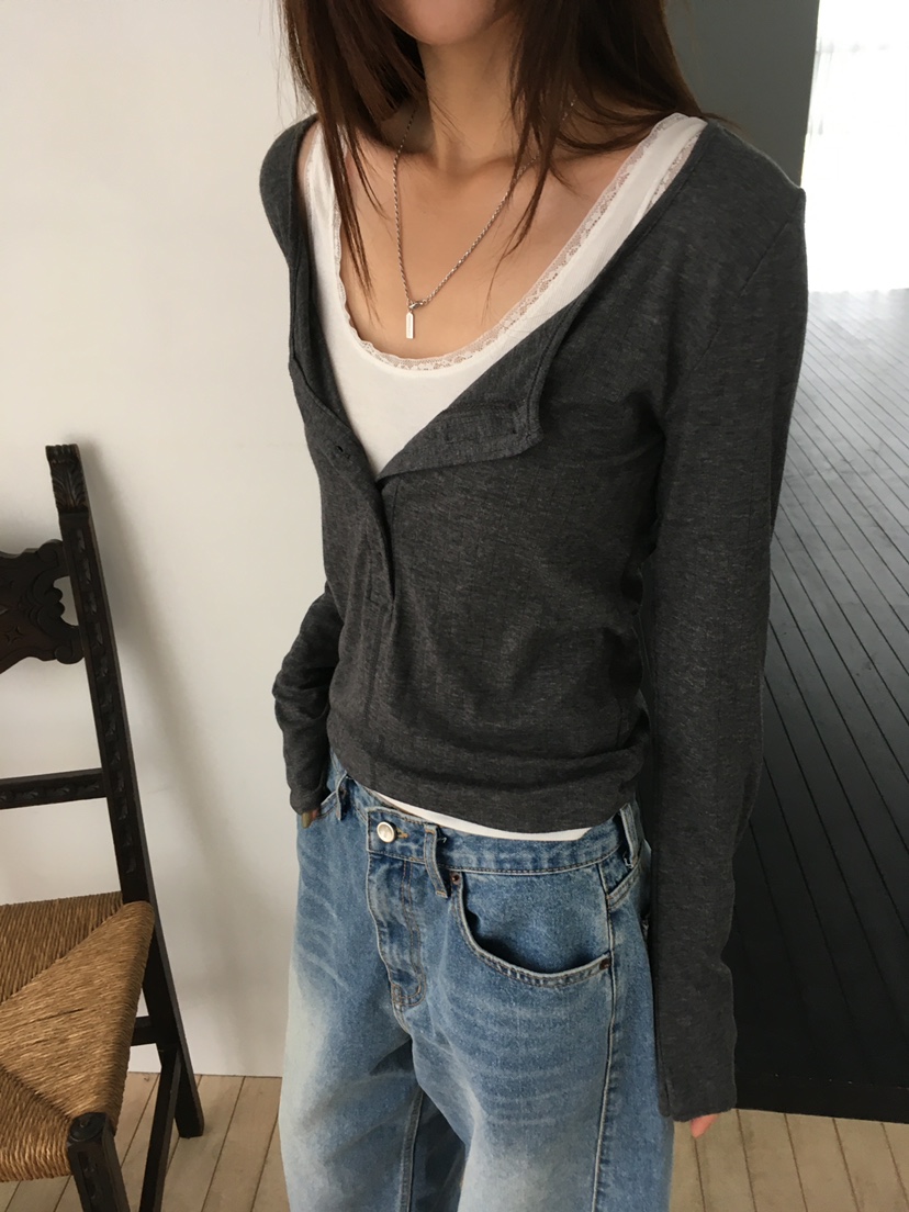 MINIMUZE韓國代購女士新款真品時尚推薦人氣熱賣長袖T恤紐扣MINIMUZE長袖T恤