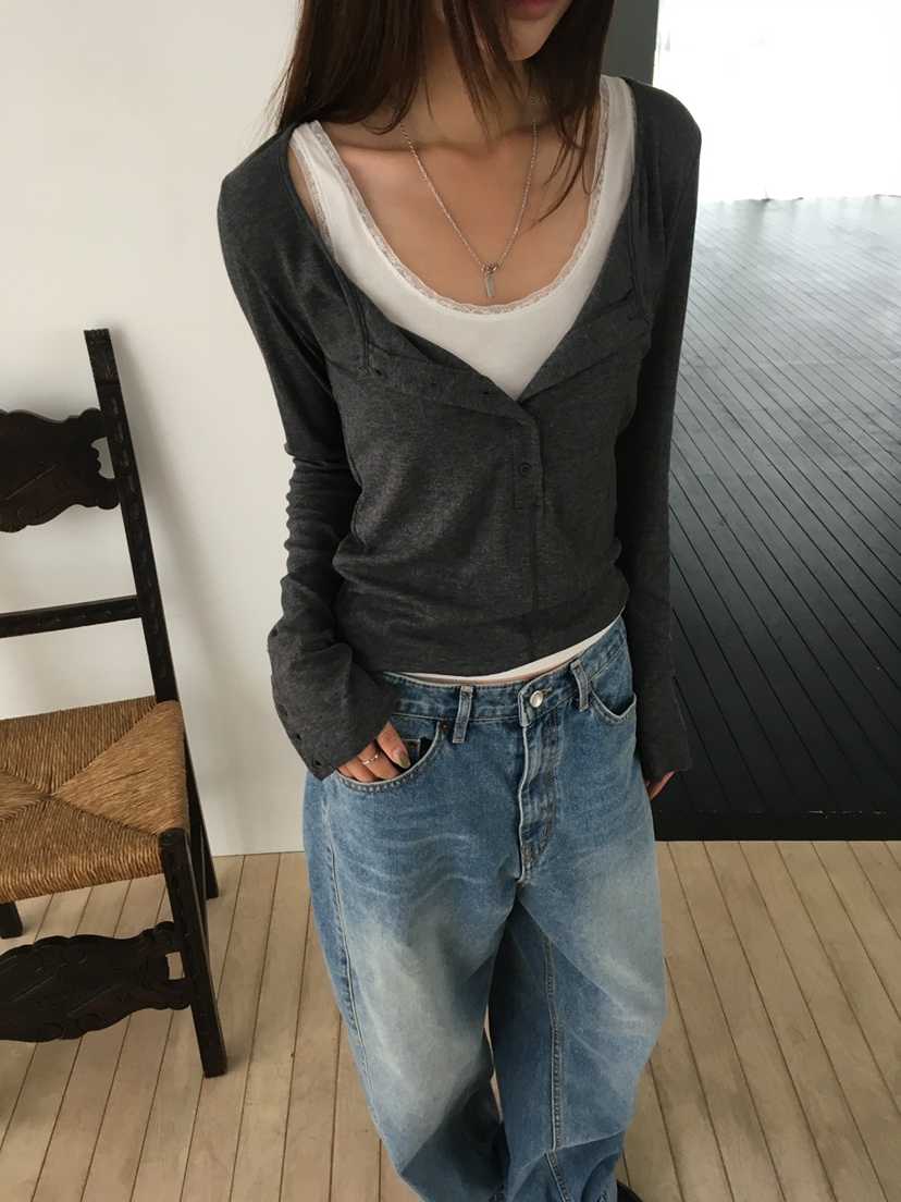 MINIMUZE韓國代購女士新款真品時尚推薦人氣熱賣長袖T恤紐扣MINIMUZE長袖T恤