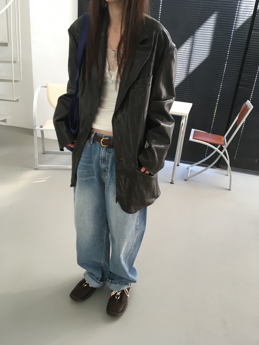 MINIMUZE東大門實拍女裝新款休閑真品人氣皮衣金屬絲皮革MINIMUZE皮衣