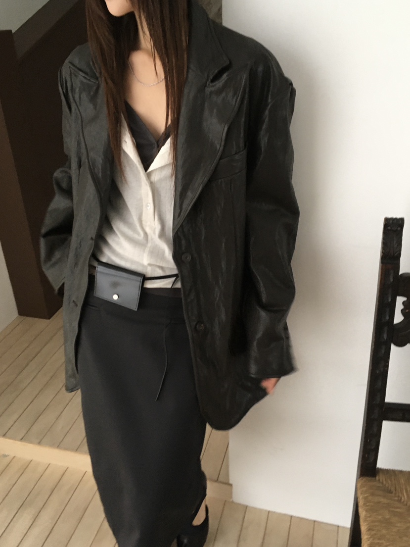 MINIMUZE東大門實拍女裝新款休閑真品人氣皮衣金屬絲皮革MINIMUZE皮衣