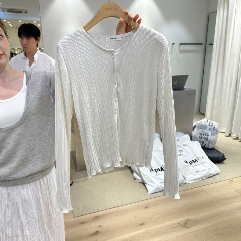 VERVEINE韓國代購女士新款時尚推薦真品熱賣開衫褶邊開衫VERVEINE開衫圖色1