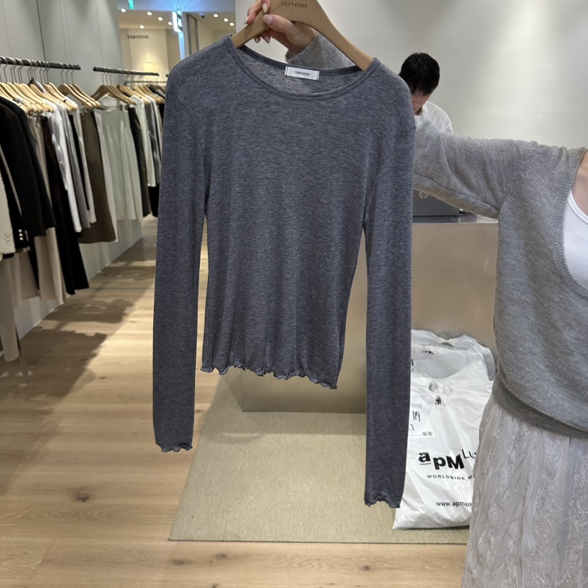 VERVEINE東大門實拍女士新品休閑熱賣人氣時尚長袖T恤褶邊VERVEINE長袖T恤圖色2