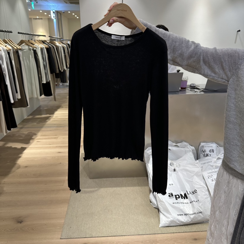 VERVEINE東大門實拍女士新品休閑熱賣人氣時尚長袖T恤褶邊VERVEINE長袖T恤圖色4