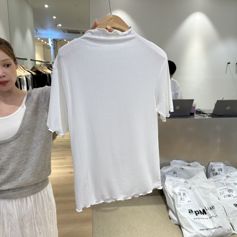 VERVEINE東大門代購女裝新款人氣熱賣推薦時尚T恤半領羅紋VERVEINET恤