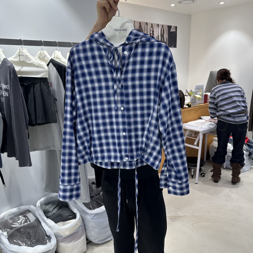 X東大門直郵女士新品休閑人氣推薦熱賣襯衫蕾絲衫連帽衫格紋HELVETICA襯衫/蕾絲衫圖色2