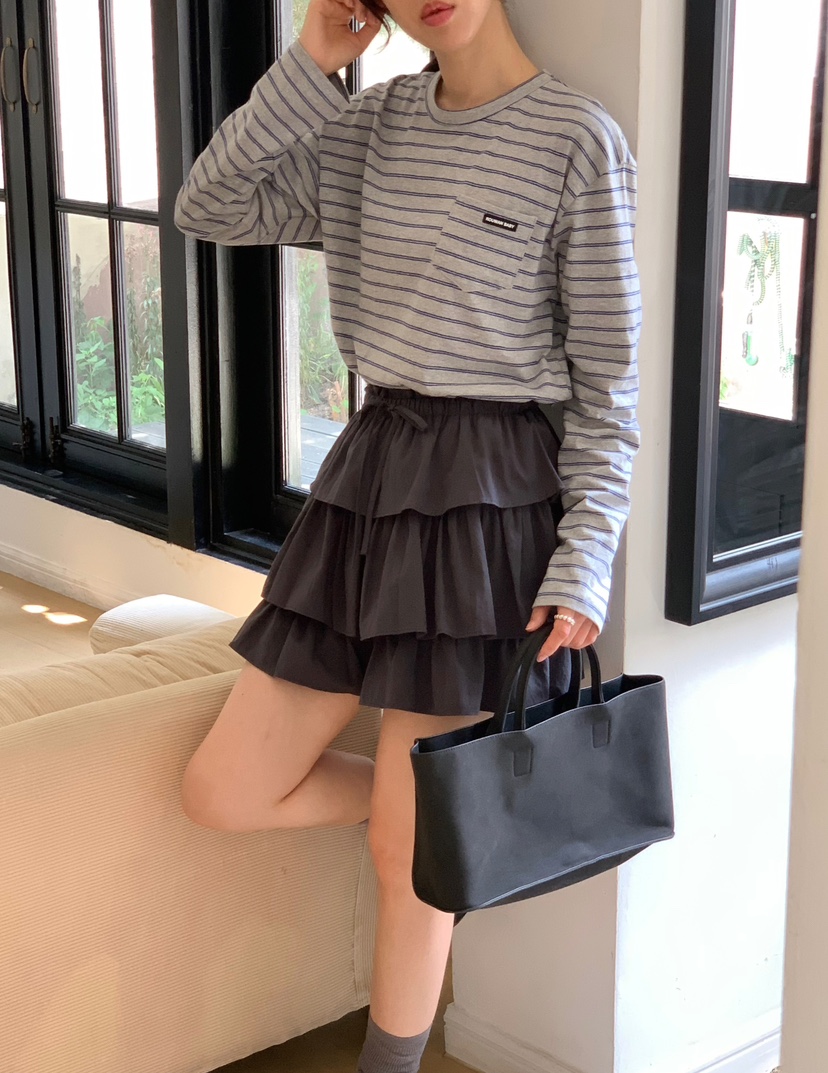 MONTER東大門代購女裝新品時尚休閑推薦熱賣長袖T恤口袋條紋MONTER長袖T恤