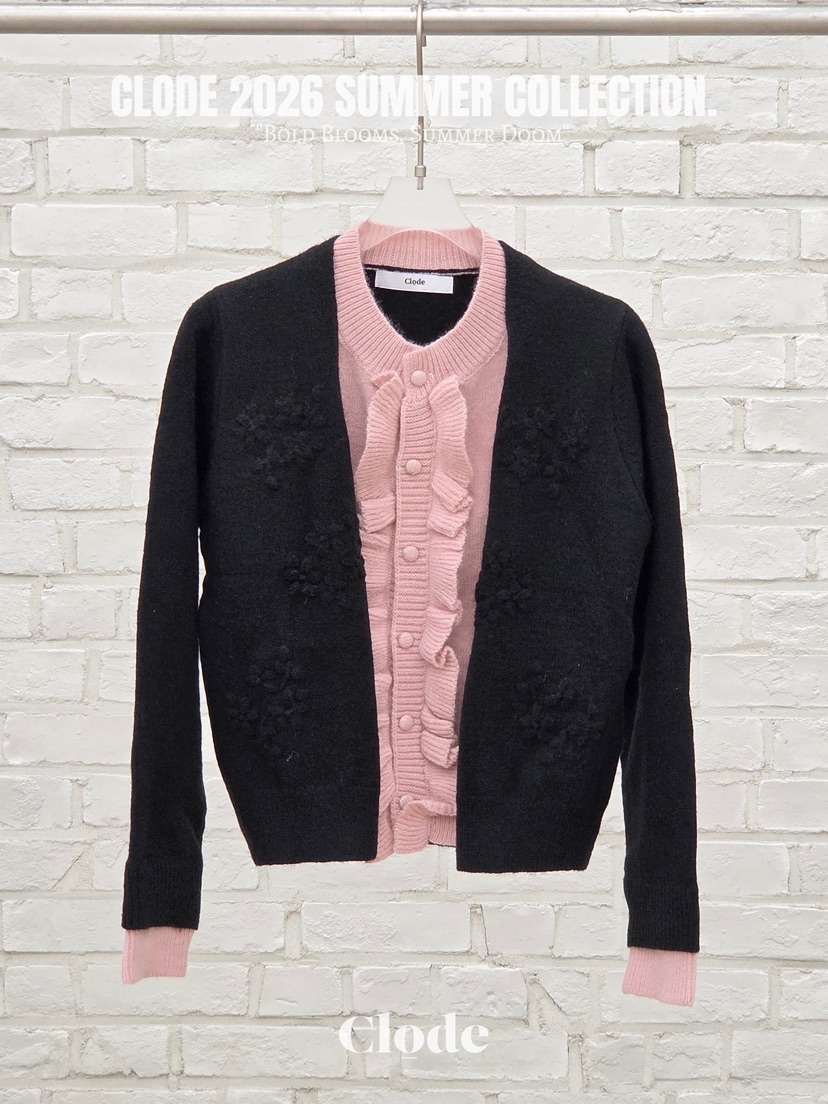 CLODE東大門代購女裝新款熱賣時尚人氣開衫假兩件刺繡褶邊CLODE開衫圖色4
