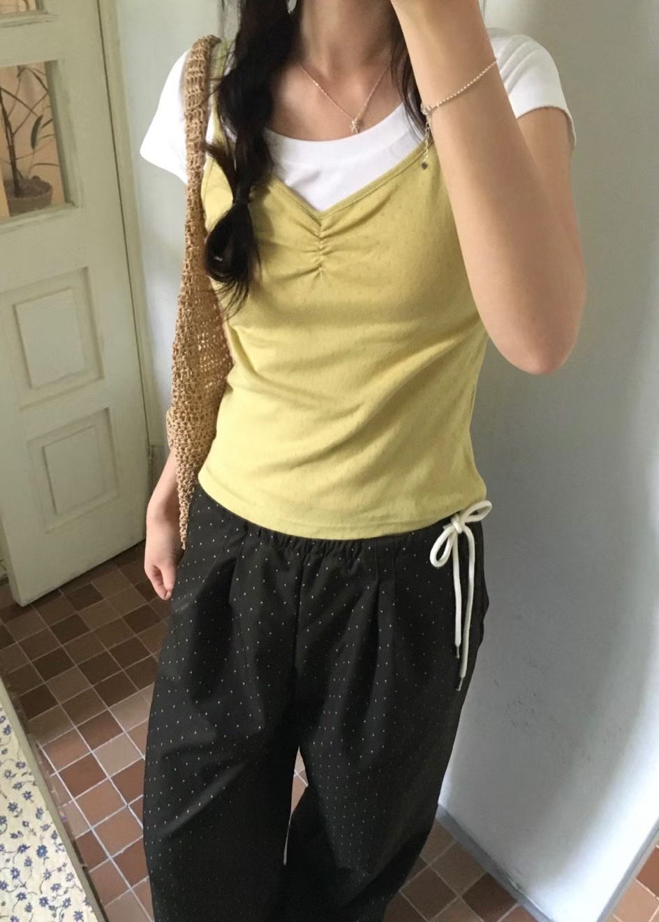 LOVINE韓國代購女裝新品推薦休閑人氣熱賣吊帶背心褶皺無袖LOVINE吊帶/背心