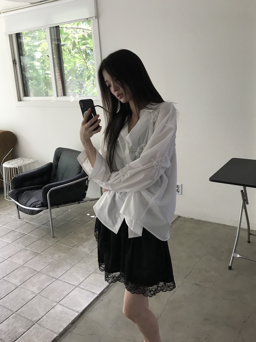 ENHANCE東大門實拍女士新款時尚真品休閑推薦襯衫蕾絲衫刺繡ENHANCE/HOPESMORE襯衫/蕾絲衫