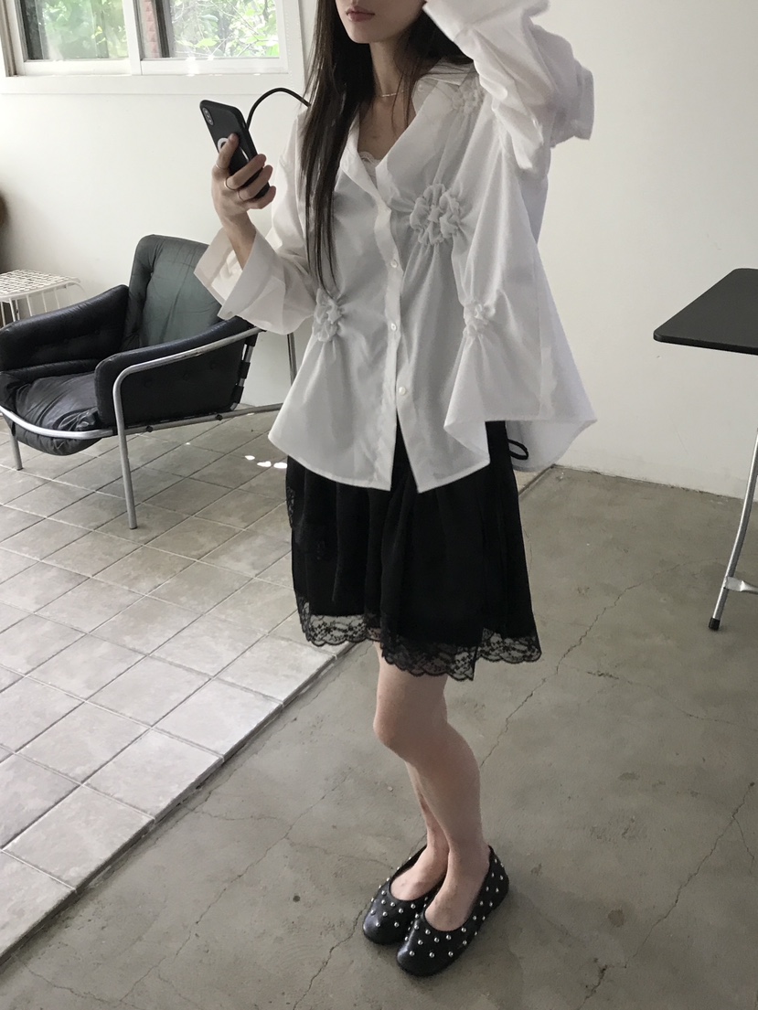 ENHANCE東大門實拍女士新款時尚真品休閑推薦襯衫蕾絲衫刺繡ENHANCE/HOPESMORE襯衫/蕾絲衫