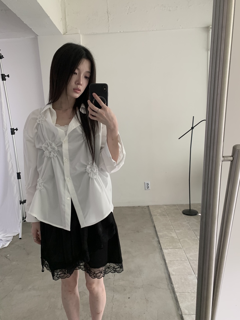 ENHANCE東大門實拍女士新款時尚真品休閑推薦襯衫蕾絲衫刺繡ENHANCE/HOPESMORE襯衫/蕾絲衫