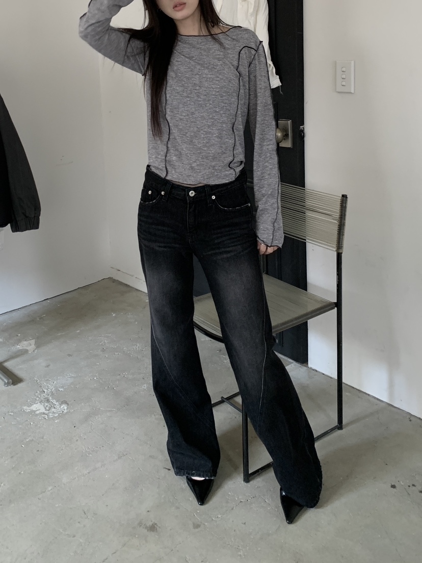 ENHANCE東大門實拍女士新品人氣休閑熱賣推薦長袖T恤波紋ENHANCE/HOPESMORE長袖T恤