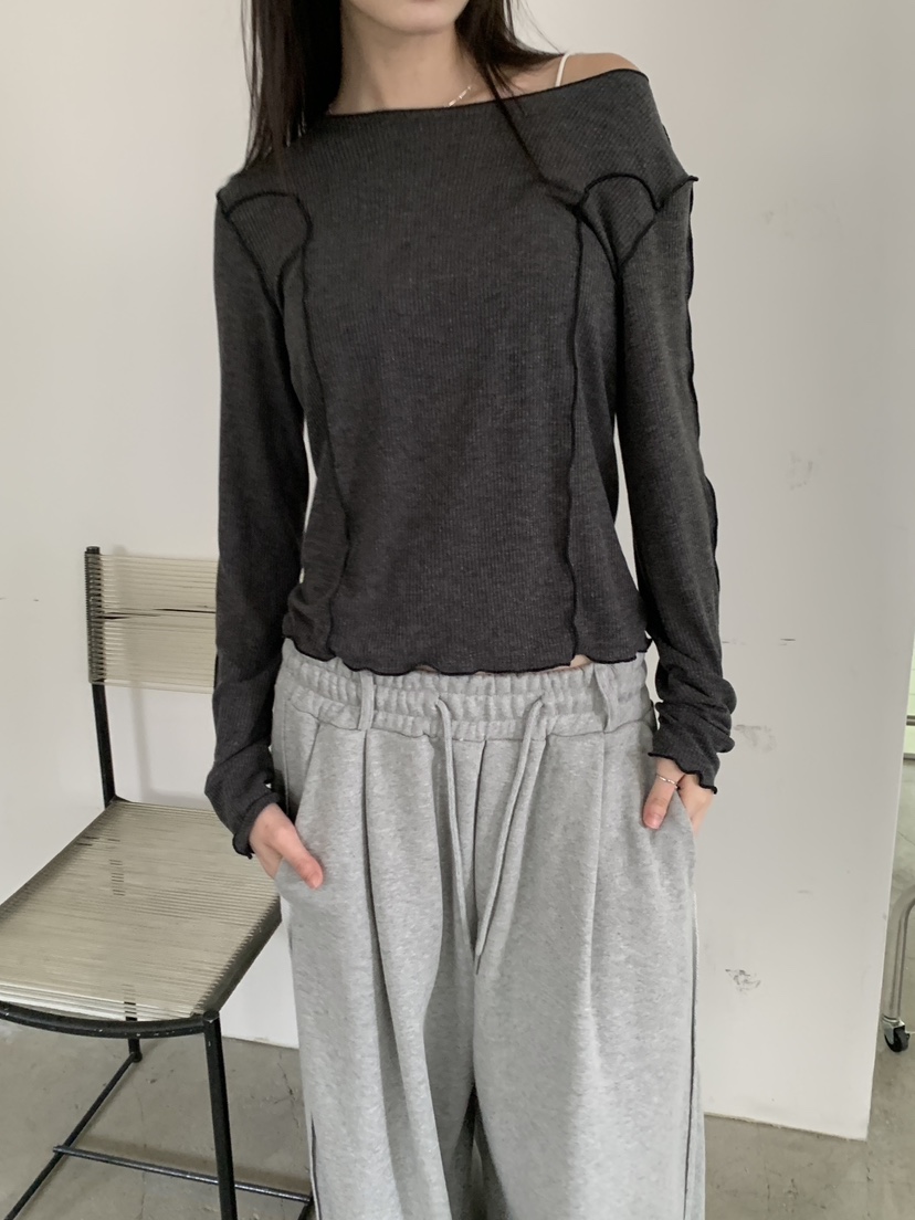 ENHANCE東大門實拍女士新品人氣休閑熱賣推薦長袖T恤波紋ENHANCE/HOPESMORE長袖T恤