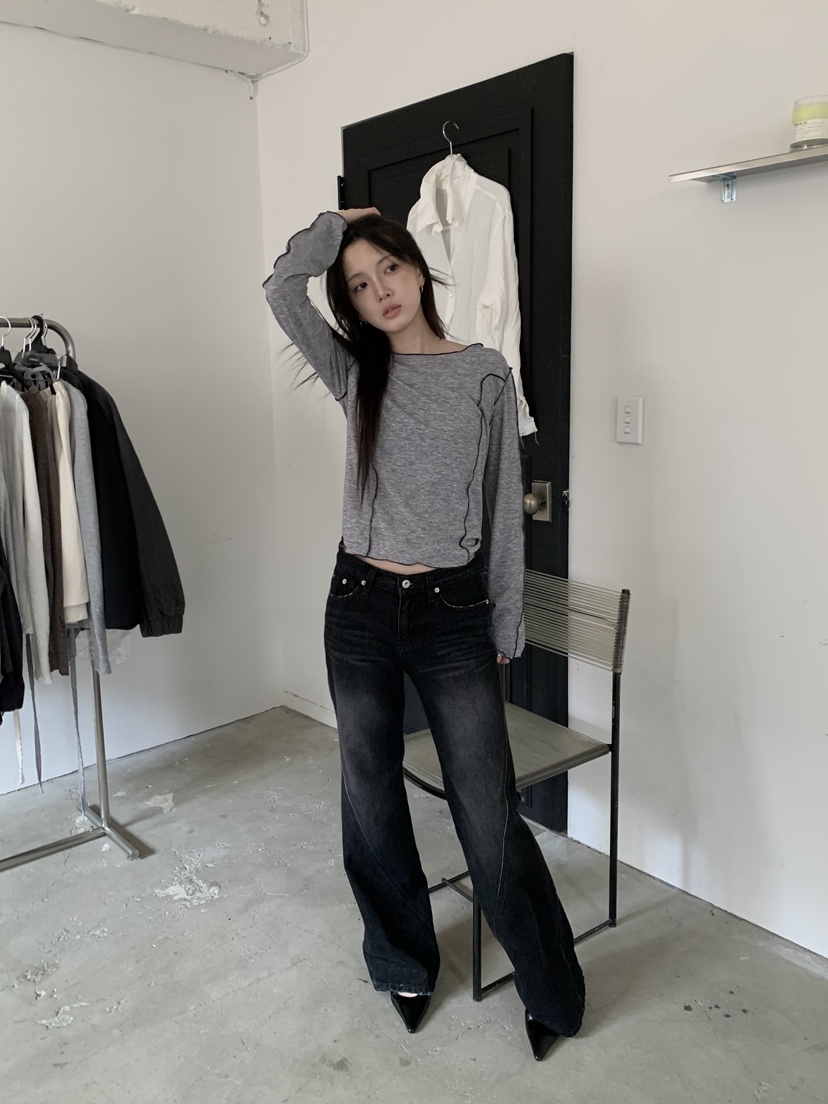 ENHANCE東大門實拍女士新品人氣休閑熱賣推薦長袖T恤波紋ENHANCE/HOPESMORE長袖T恤