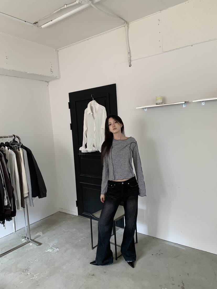 ENHANCE東大門實拍女士新品人氣休閑熱賣推薦長袖T恤波紋ENHANCE/HOPESMORE長袖T恤