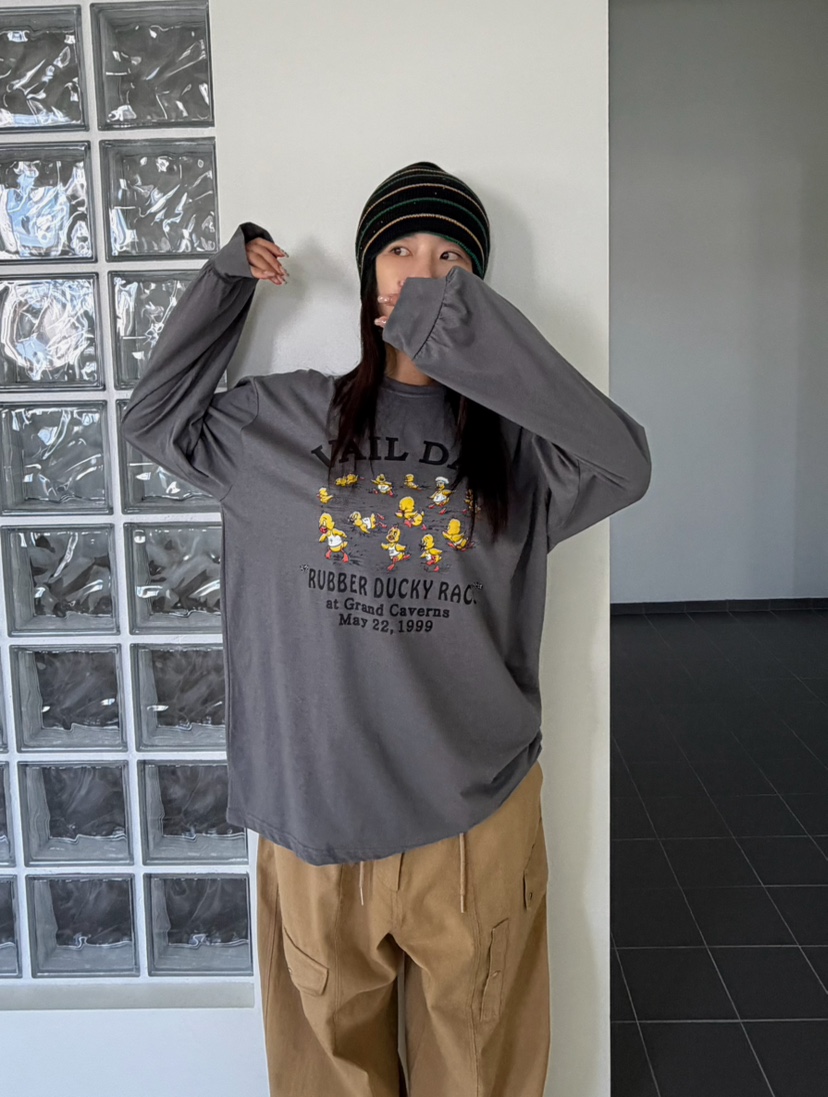 BYRING東大門實拍女士新品人氣熱賣休閑推薦時尚長袖T恤鴨BYRING長袖T恤